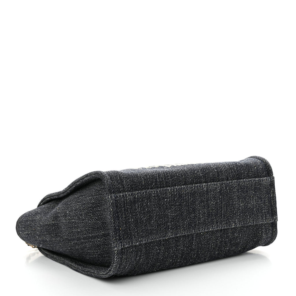 Denim Small Deauville Tote Dark Blue White