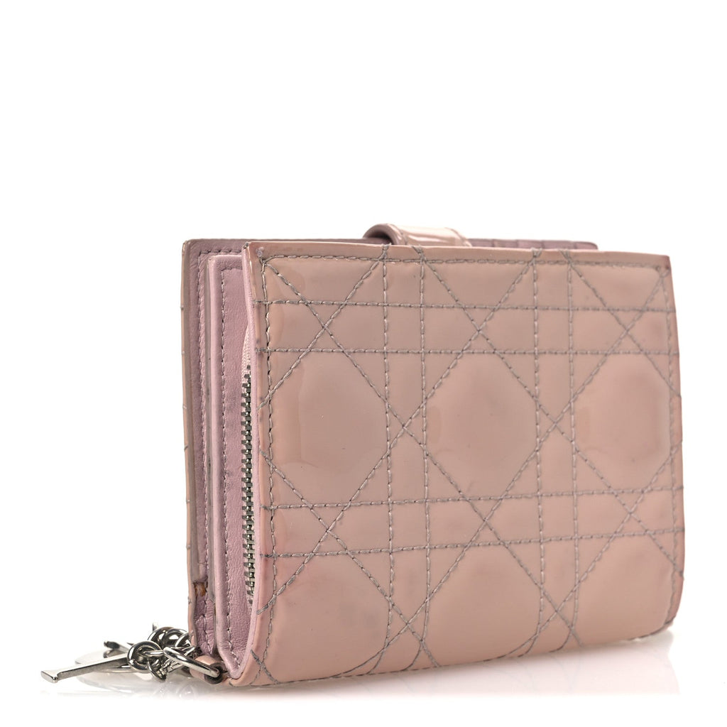 Patent Cannage Lady Dior Eden Wallet Rose Clair