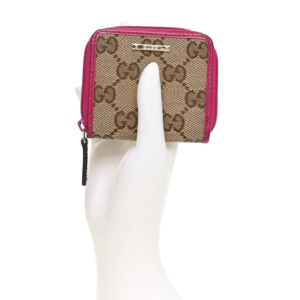 Monogram Dollar Calfskin Zip Around Coin Purse Beige Ebony Fuchsia
