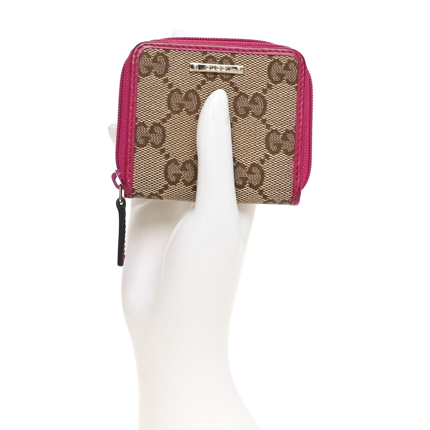 Monogram Dollar Calfskin Zip Around Coin Purse Beige Ebony Fuchsia