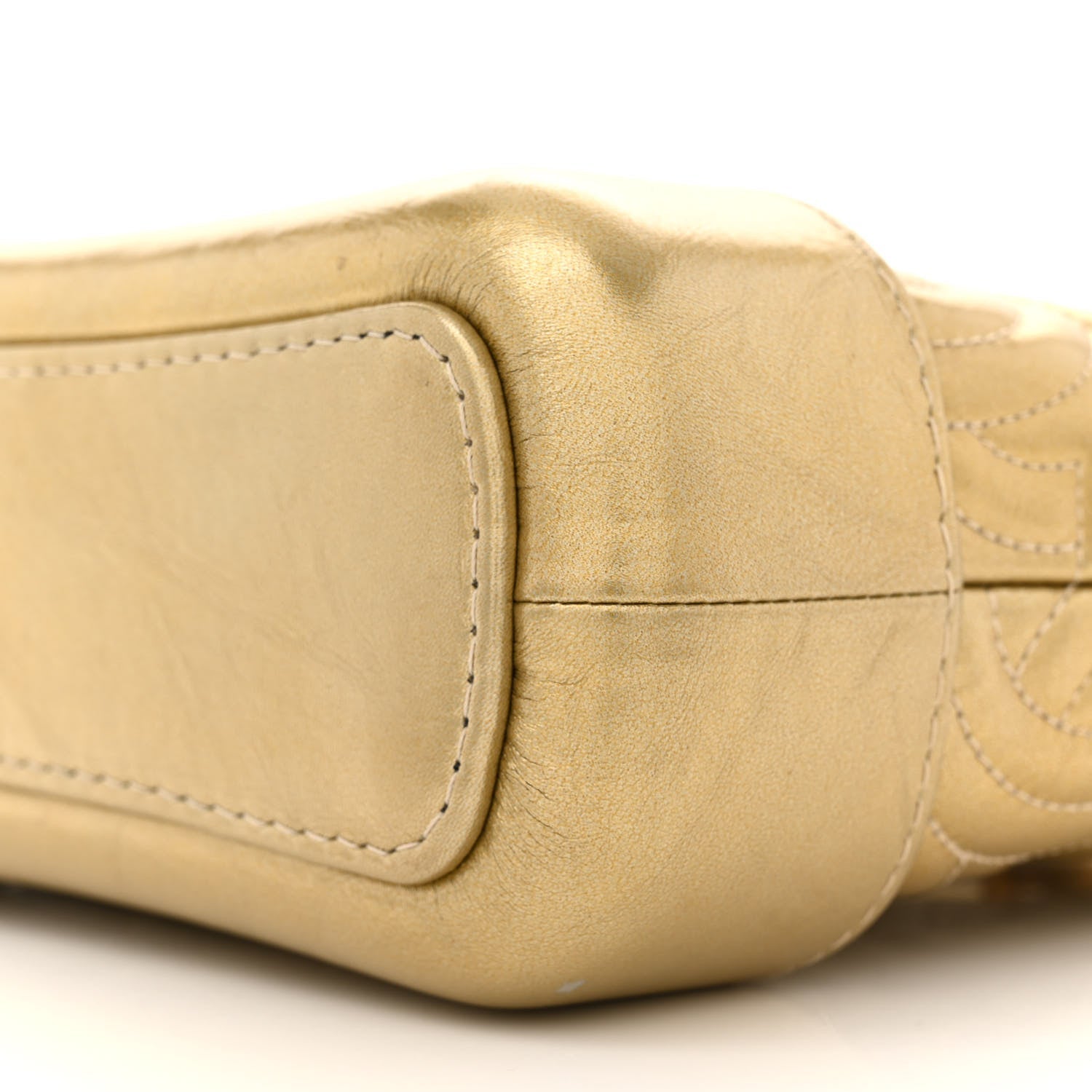 Metallic Aged Calfskin CC Quilted Small Gabrielle Hobo Gold