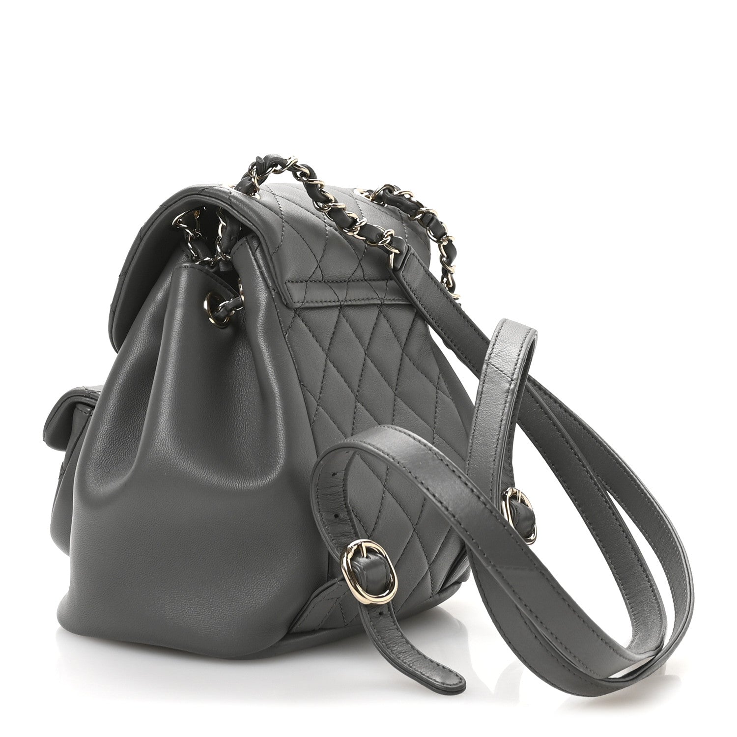 Lambskin Quilted Small Duma Drawstring Backpack Grey