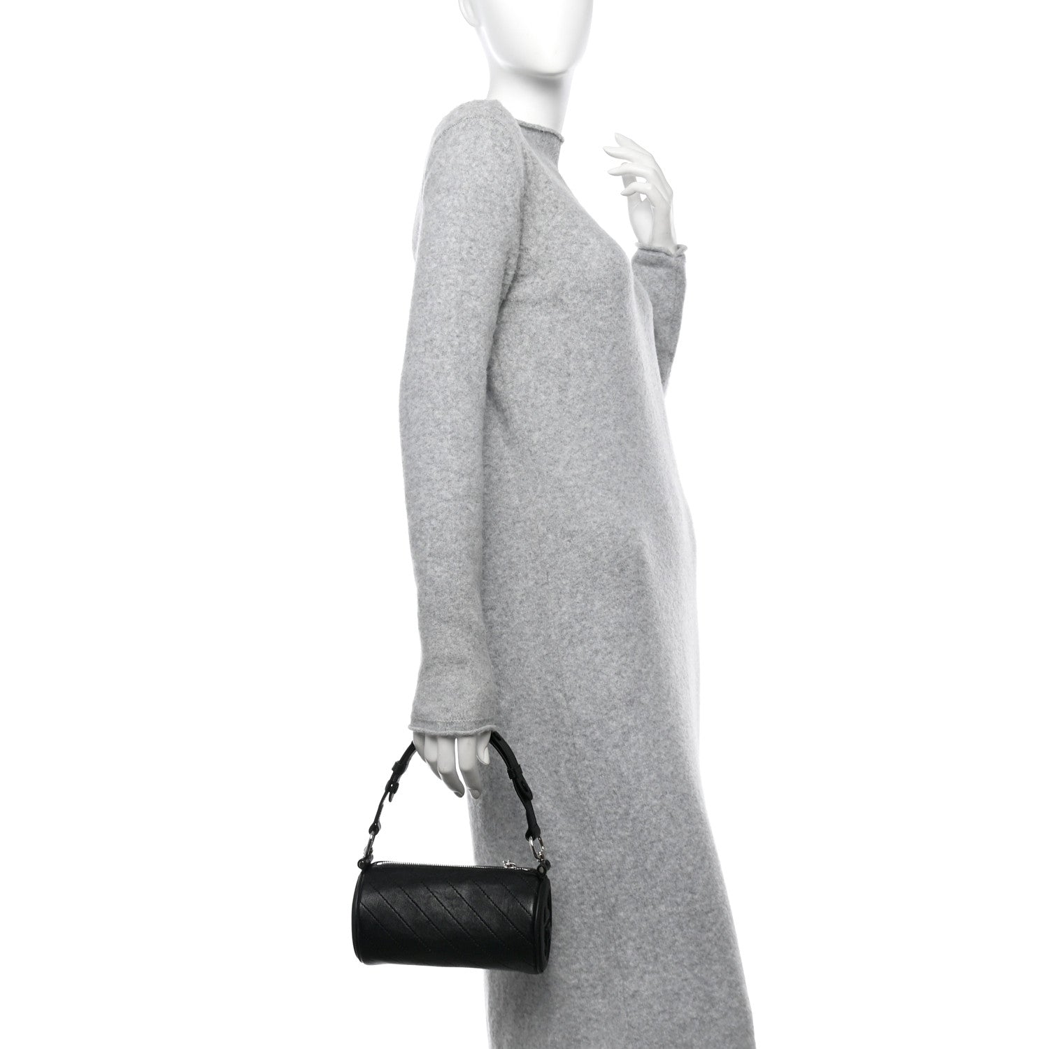 Sakai Be Green Calfskin Diagonal Stitched Mini Blondie Barrel Shoulder Bag Black
