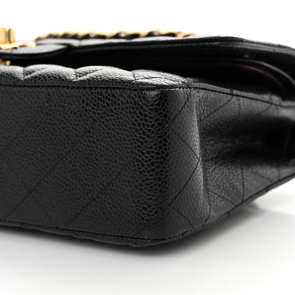 Caviar Quilted Medium Double Flap Black