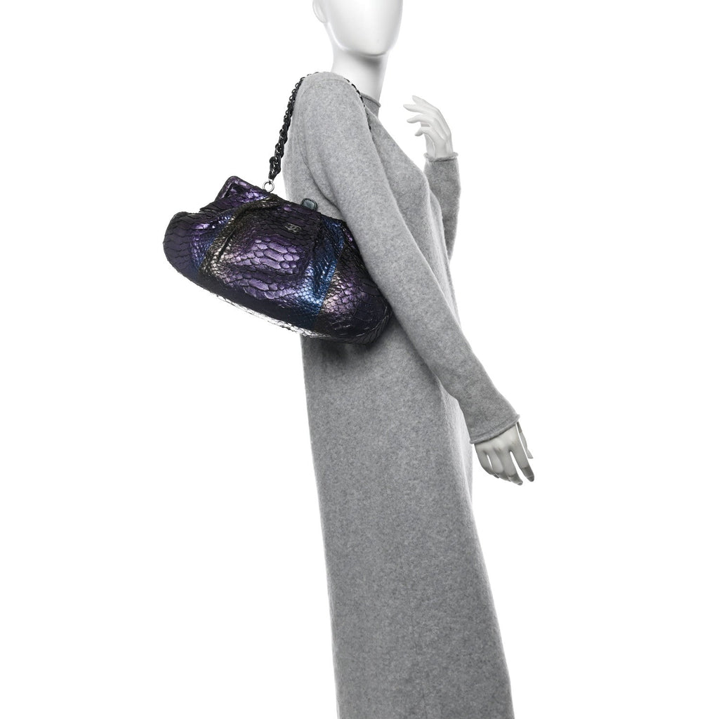 Metallic Snakeskin Kisslock Frame Chain Bag Purple Multicolor
