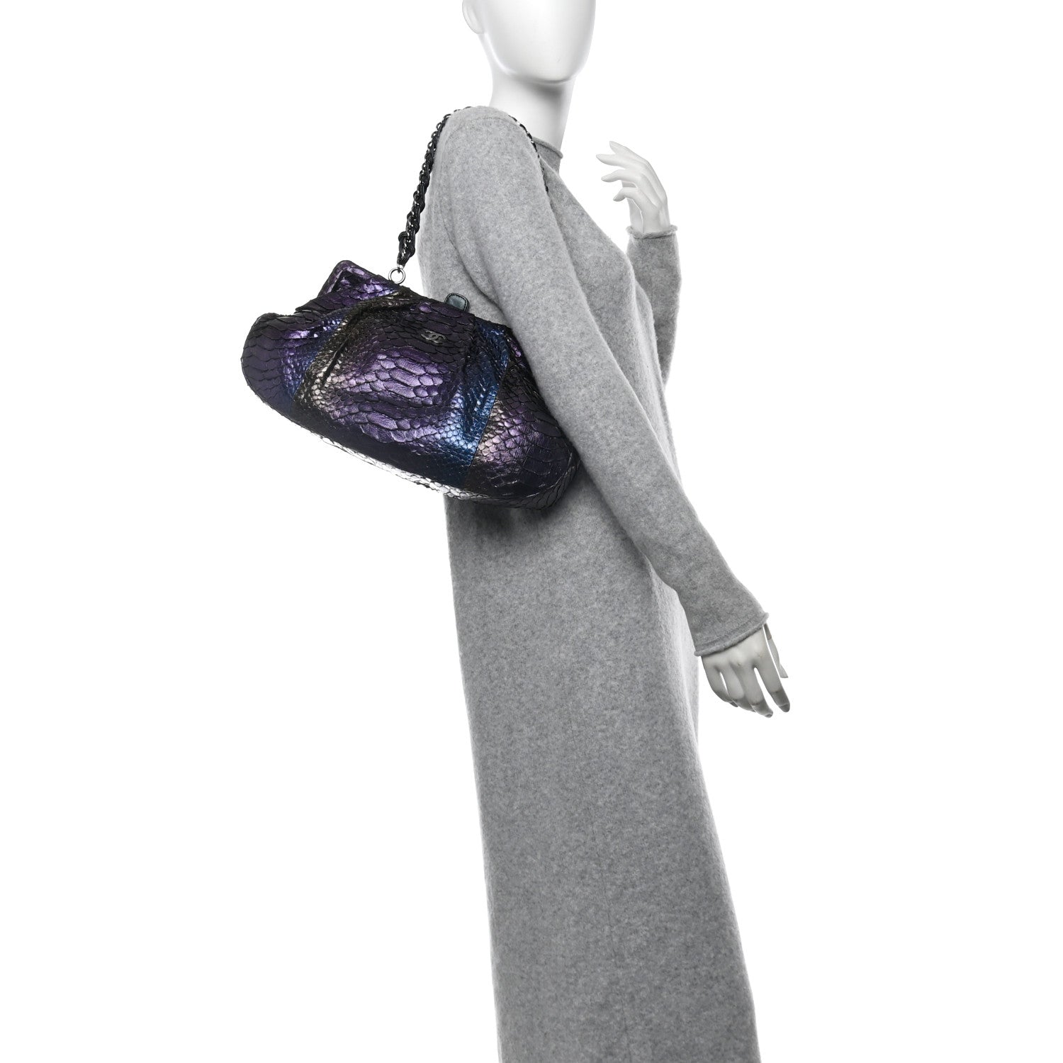 Metallic Snakeskin Kisslock Frame Chain Bag Purple Multicolor