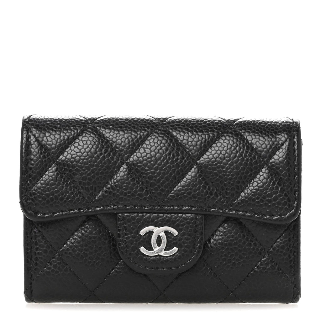 Caviar Quilted Flap  Holder Wallet Black