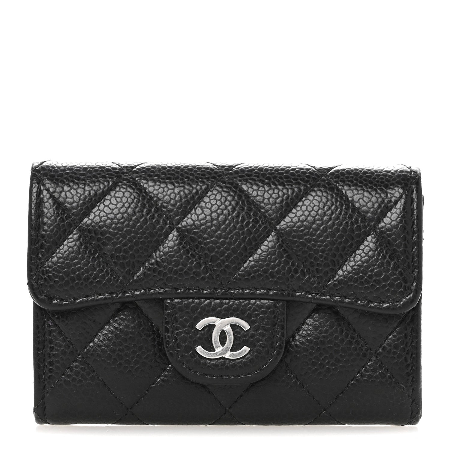 Caviar Quilted Flap  Holder Wallet Black