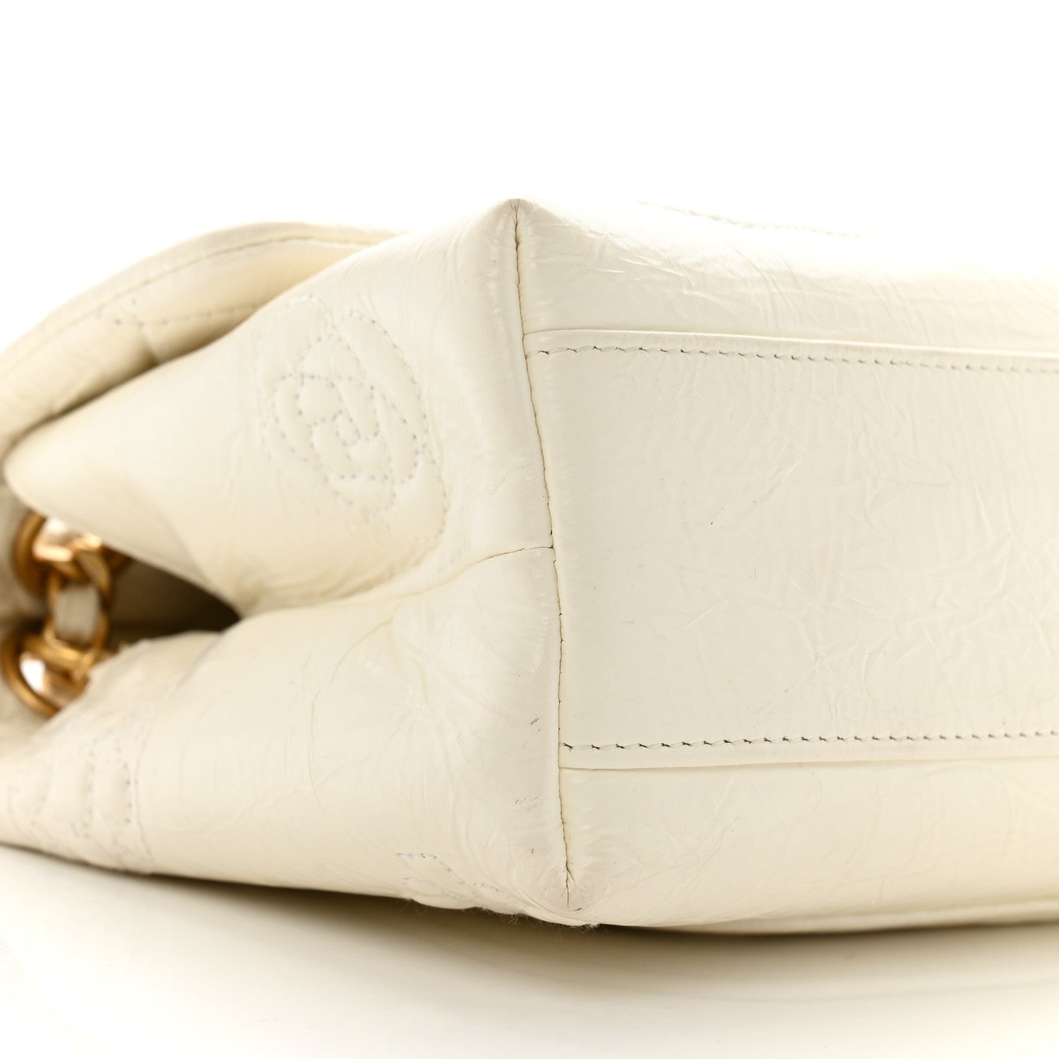 Crumbled Calfskin Embossed Flap White