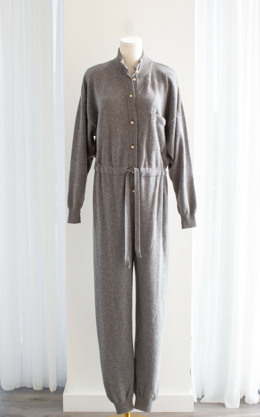 Rare Chanel F/W 1991 Grey White Pearl CC Cashmere Linda 91A Jumpsuit