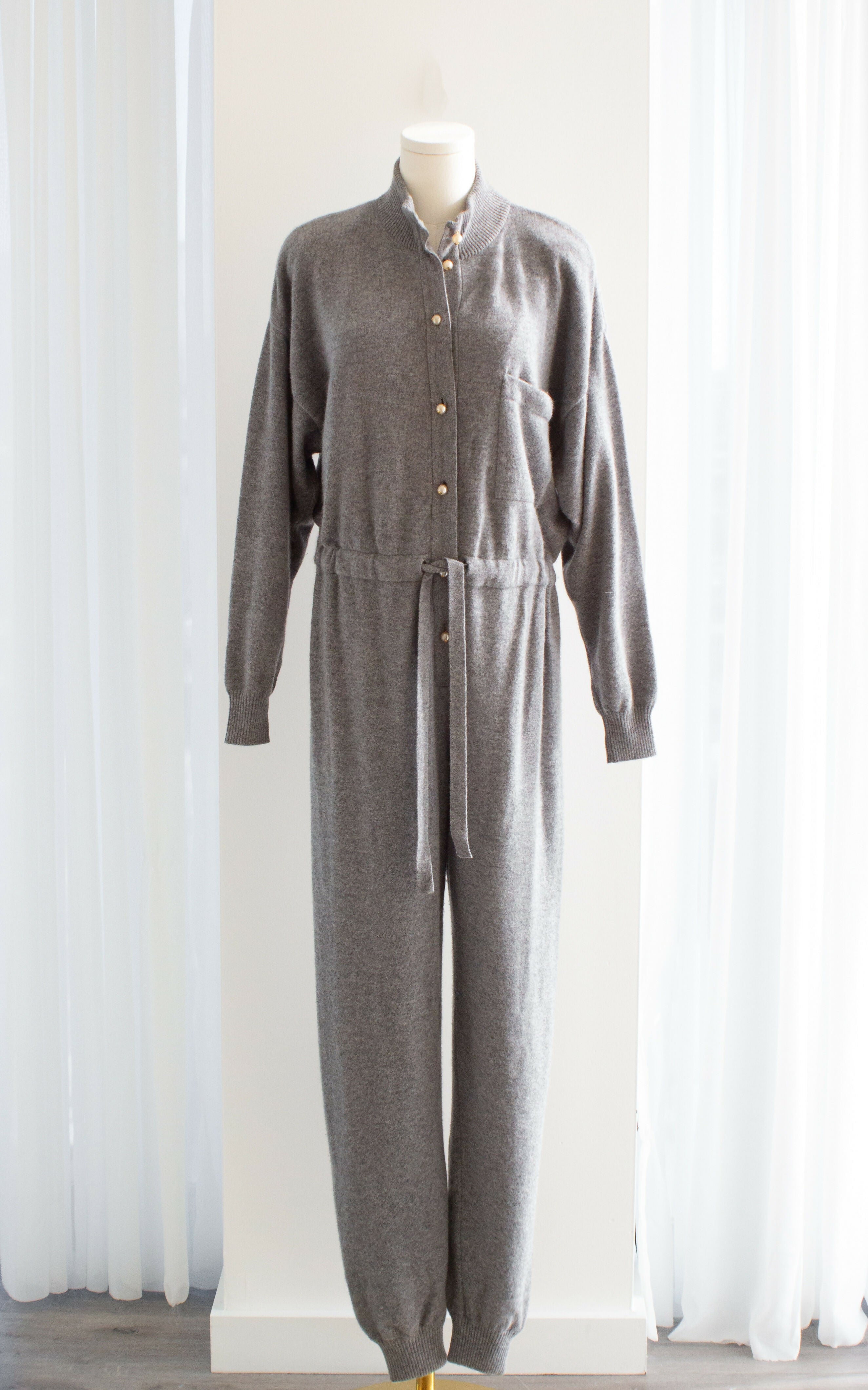 Rare Chanel F/W 1991 Grey White Pearl CC Cashmere Linda 91A Jumpsuit