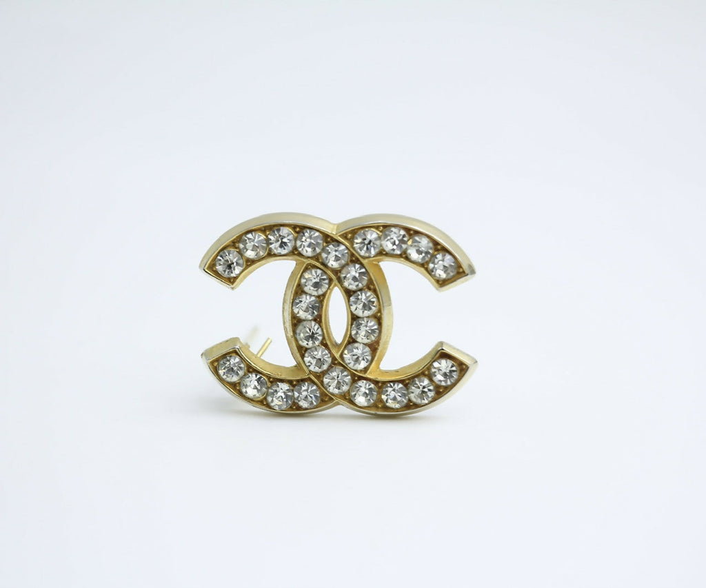 Chanel Vintage 1954-71 Rhinestone Gold-plated CC Logo Brooch