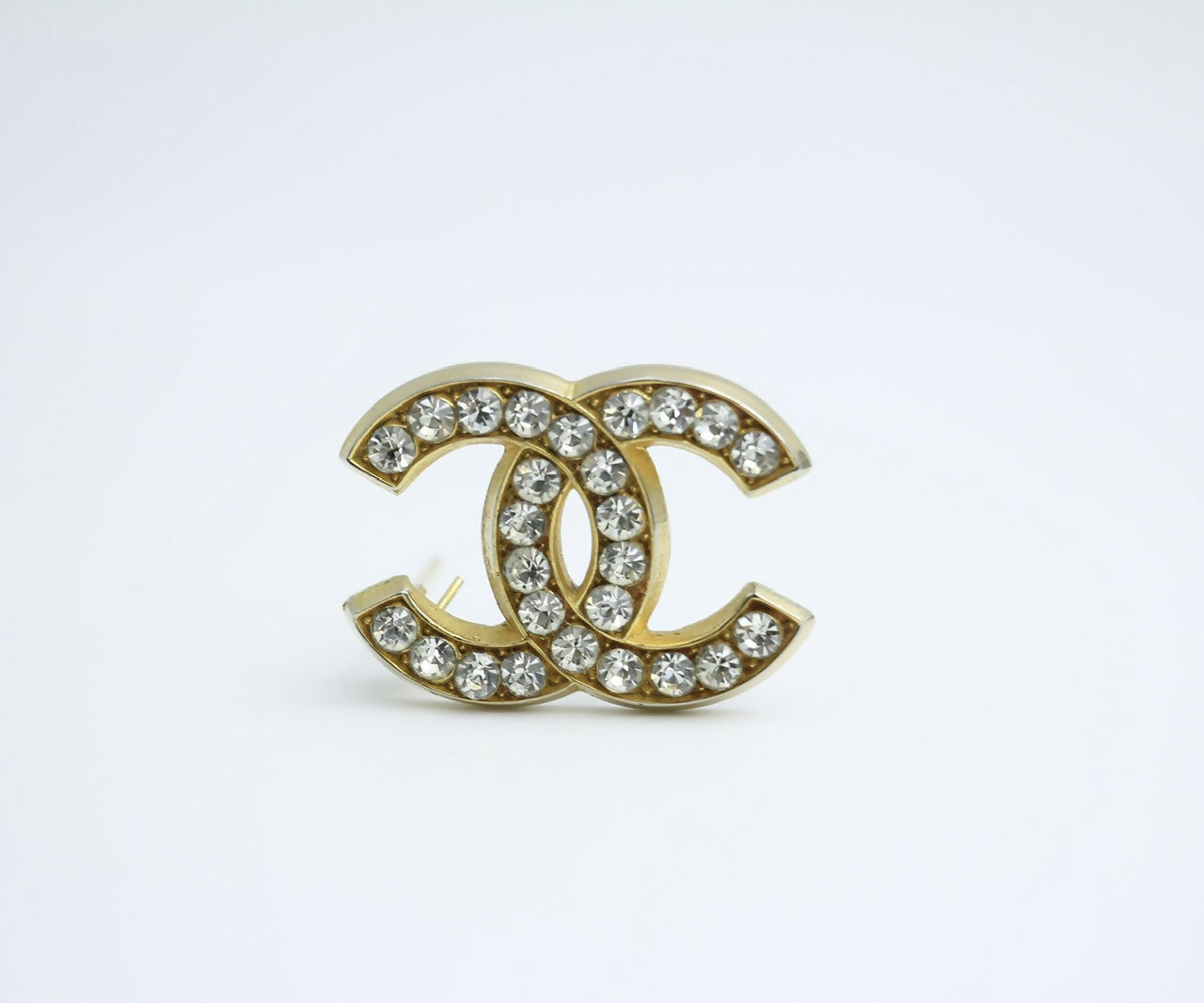 Chanel Vintage 1954-71 Rhinestone Gold-plated CC Logo Brooch