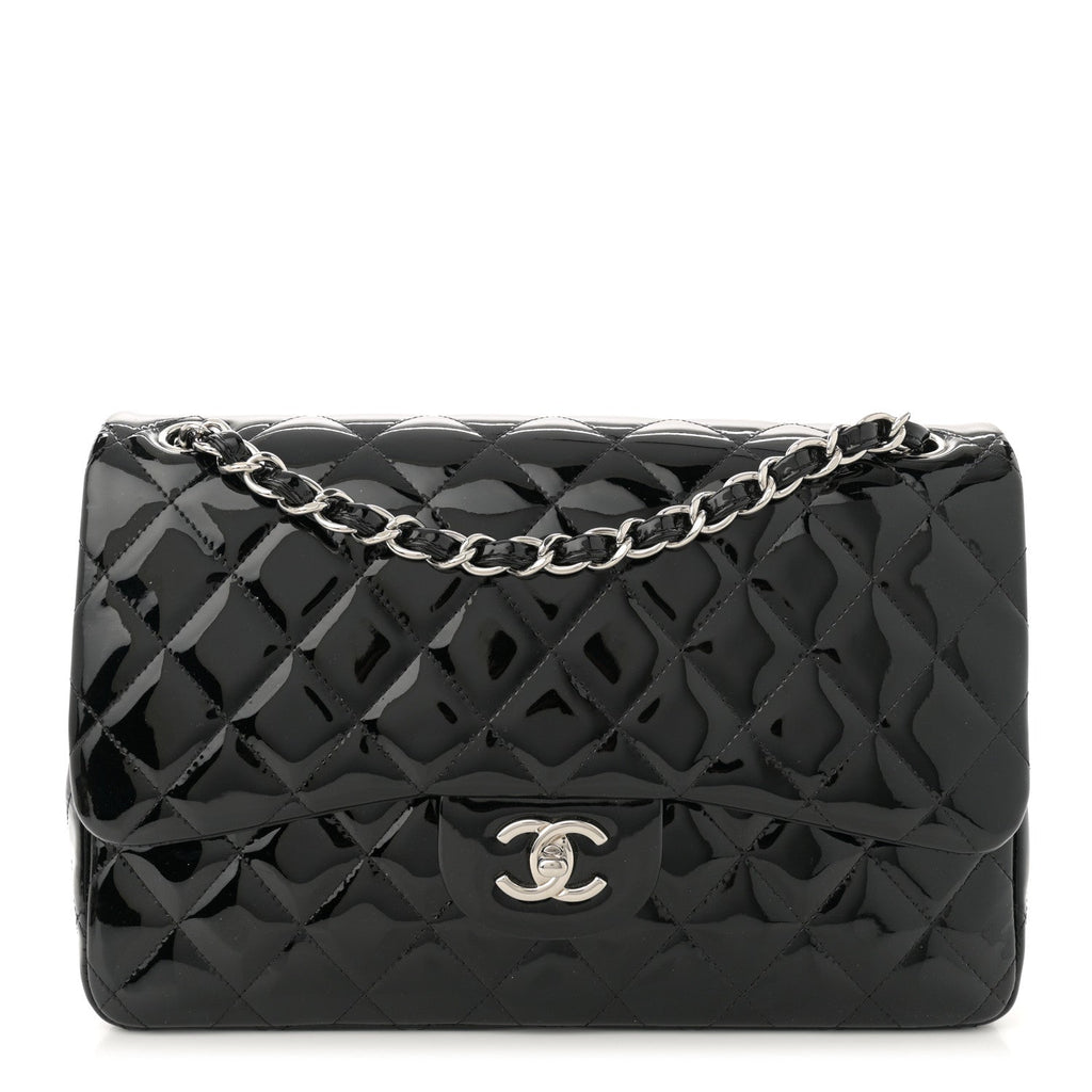 Patent Quilted Jumbo Double Flap Black