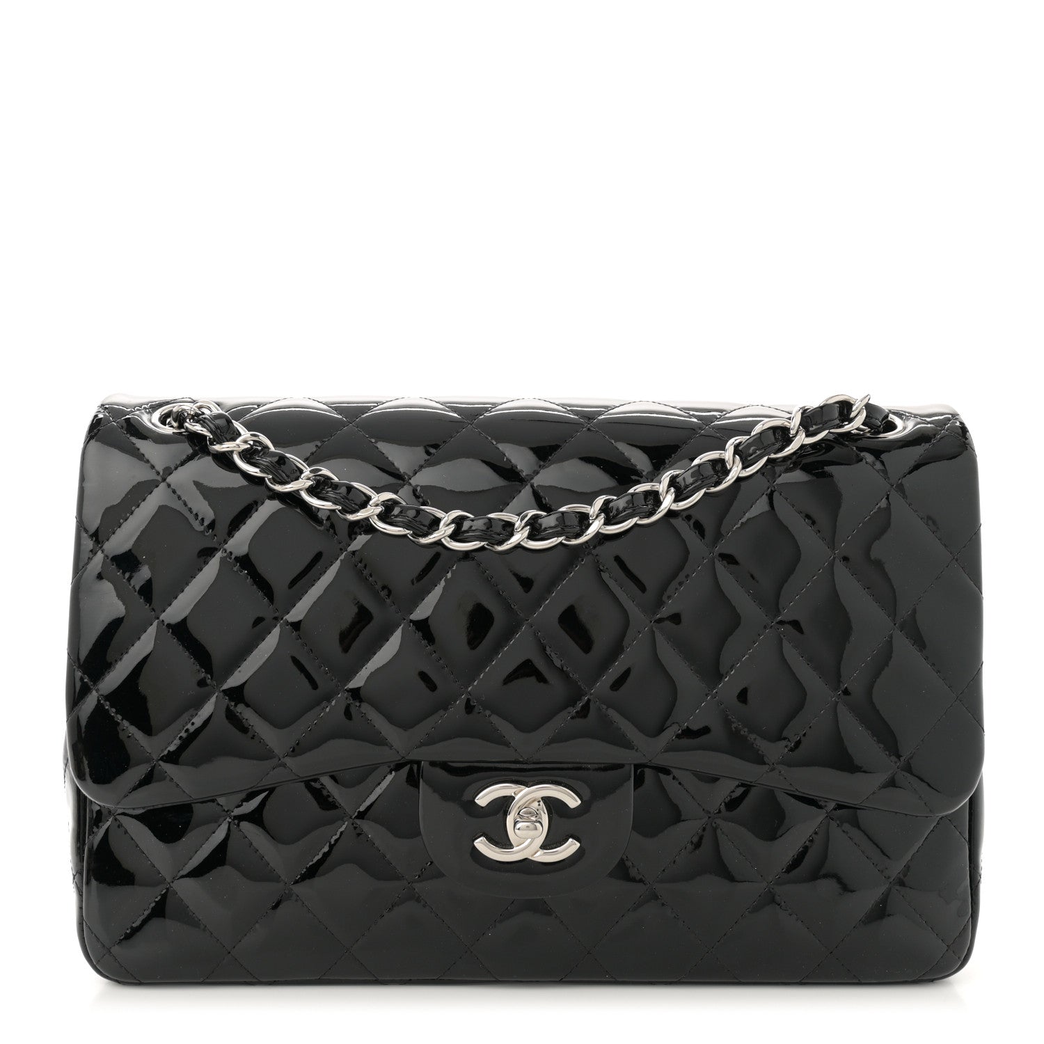 Patent Quilted Jumbo Double Flap Black