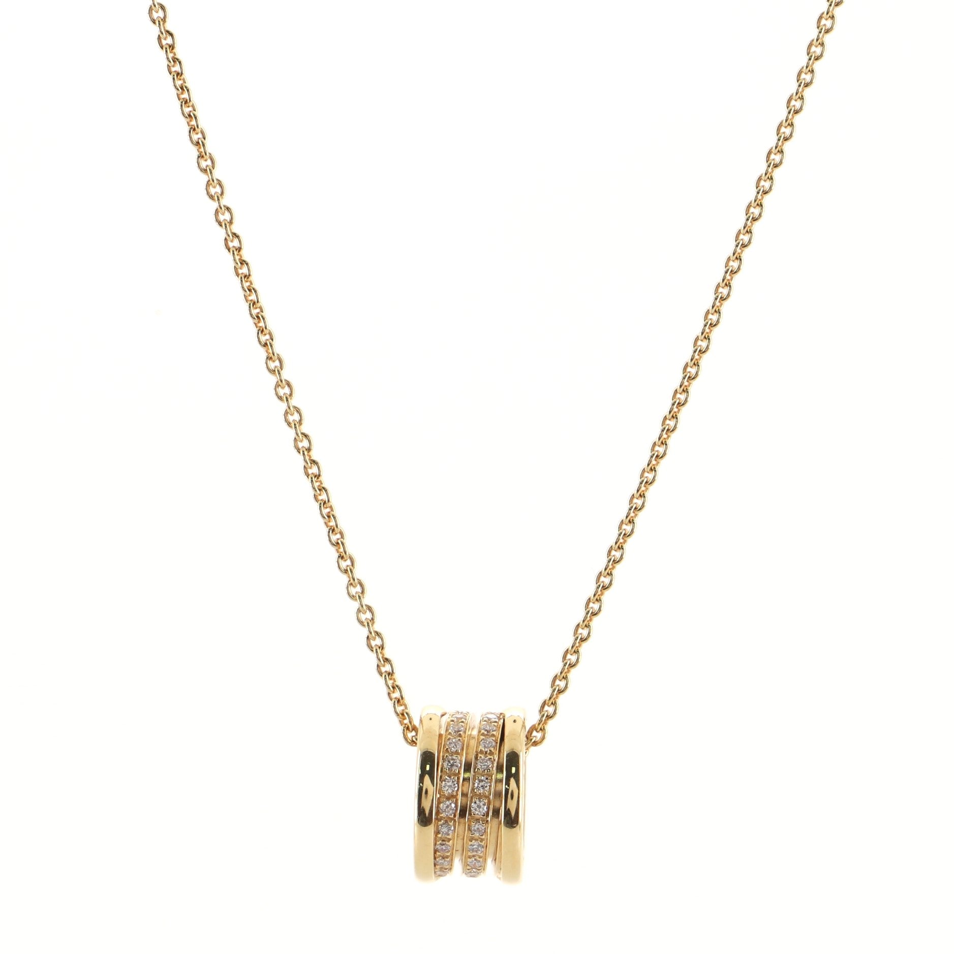 B.Zero1 Round Pendant Necklace 18K Yellow Gold with Diamonds Medium
