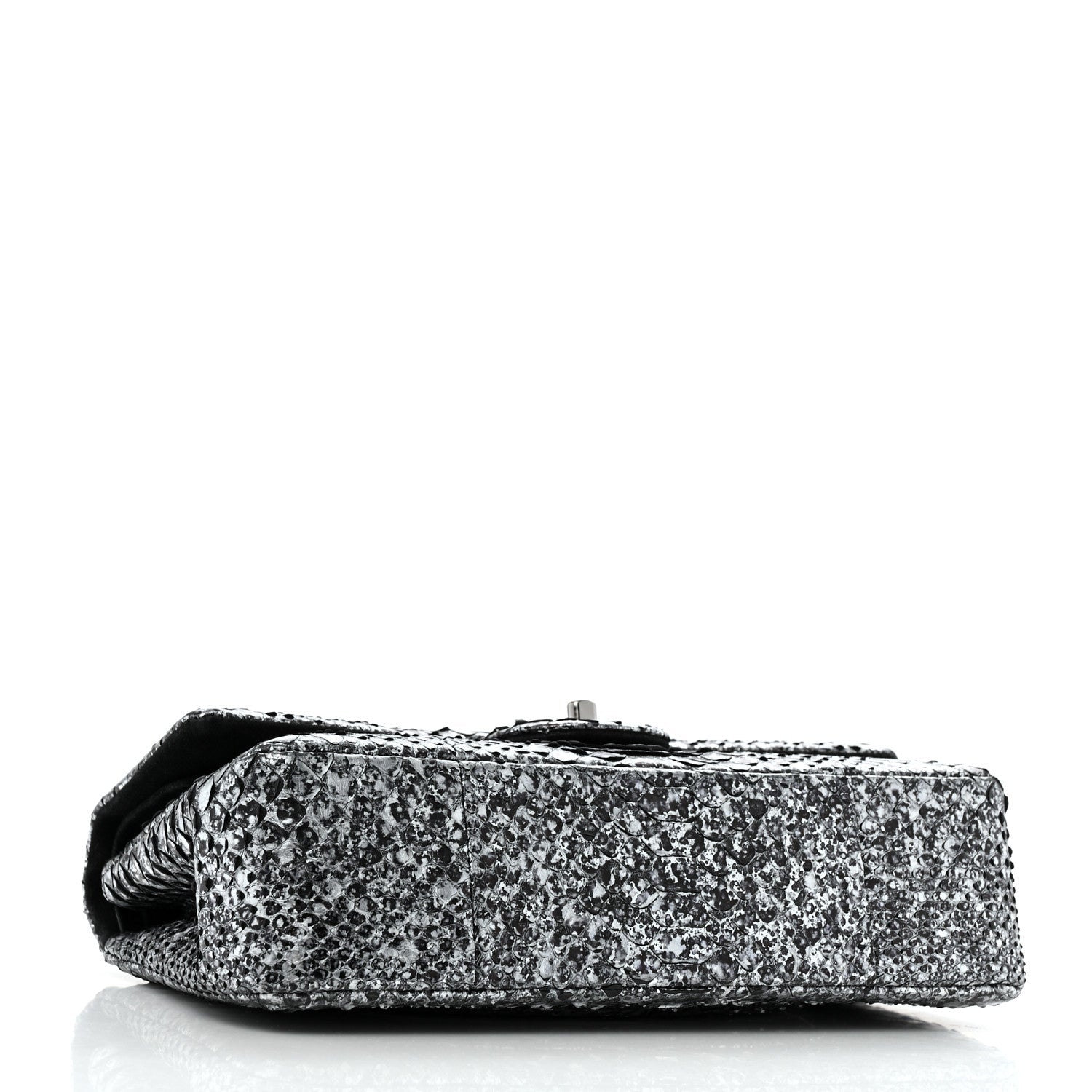 Metallic Snakeskin Medium Double Flap Black Silver