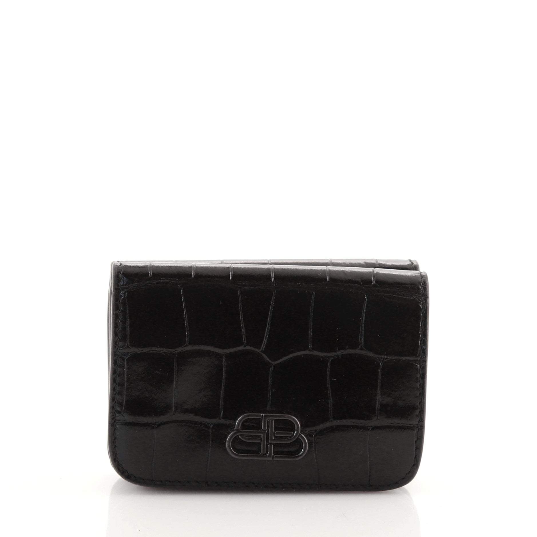 BB Trifold Wallet Crocodile Embossed Leather Mini