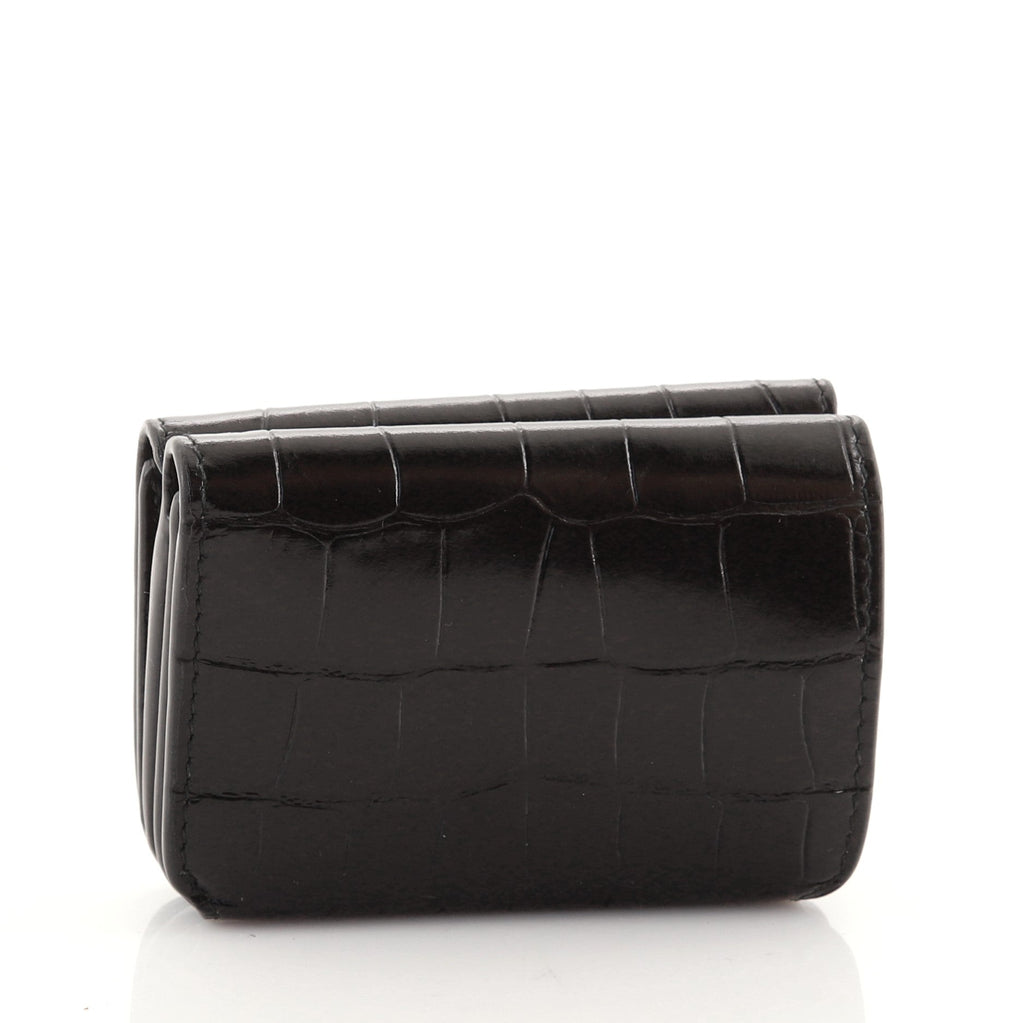 BB Trifold Wallet Crocodile Embossed Leather Mini