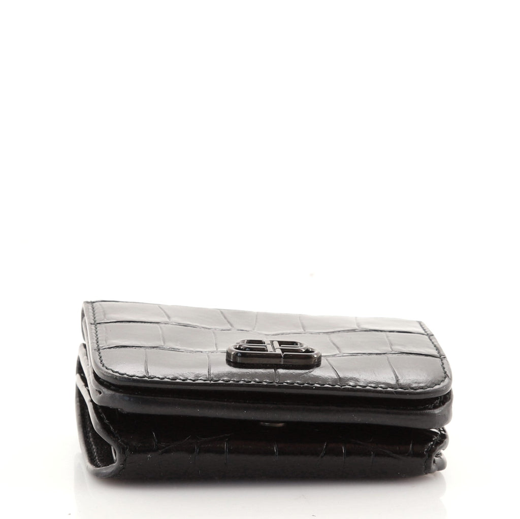 BB Trifold Wallet Crocodile Embossed Leather Mini