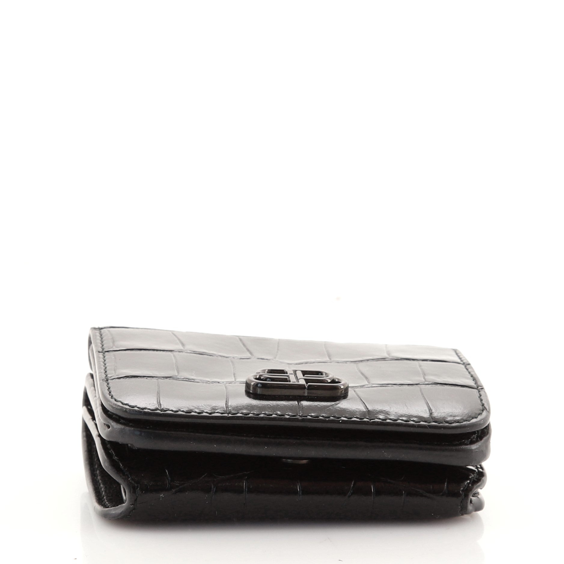 BB Trifold Wallet Crocodile Embossed Leather Mini