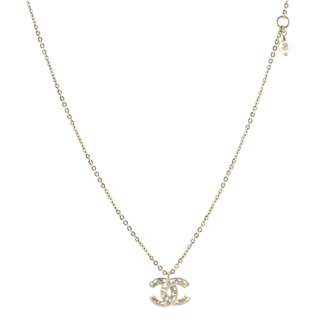 CC Long Pendant Necklace Crystal Embellished Metal