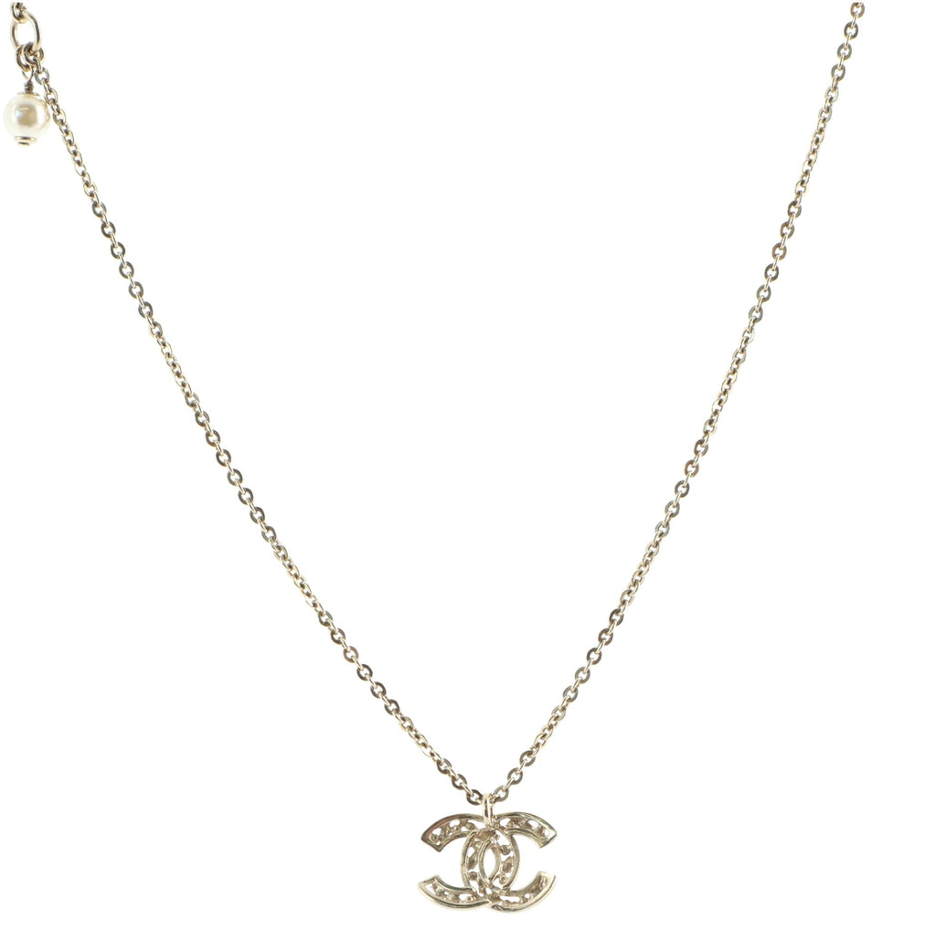 CC Long Pendant Necklace Crystal Embellished Metal