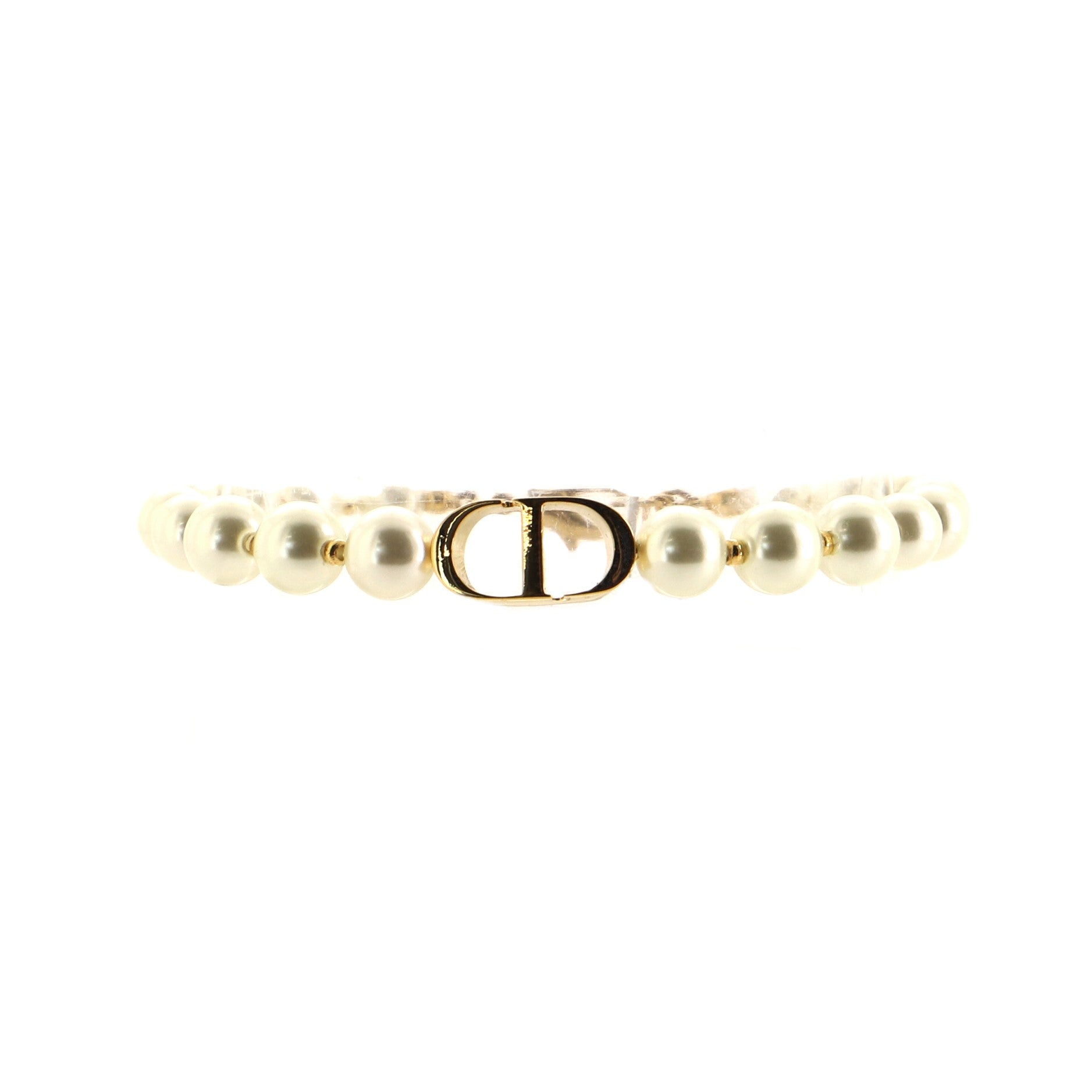 CD Pearl Chain Bracelet Metal and Faux Pearl