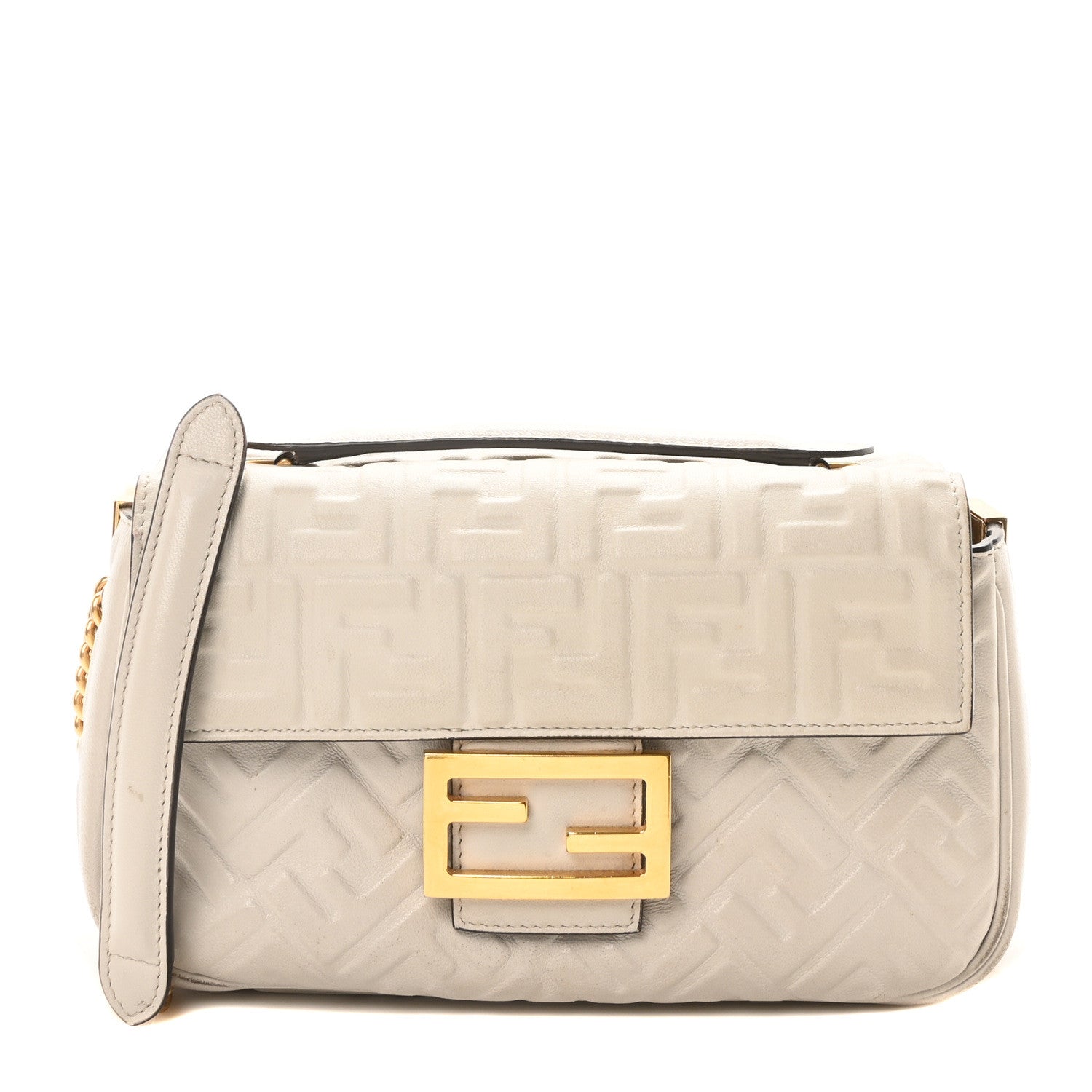 Nappa Small FF Embossed Midi Chain Baguette Ghiaia