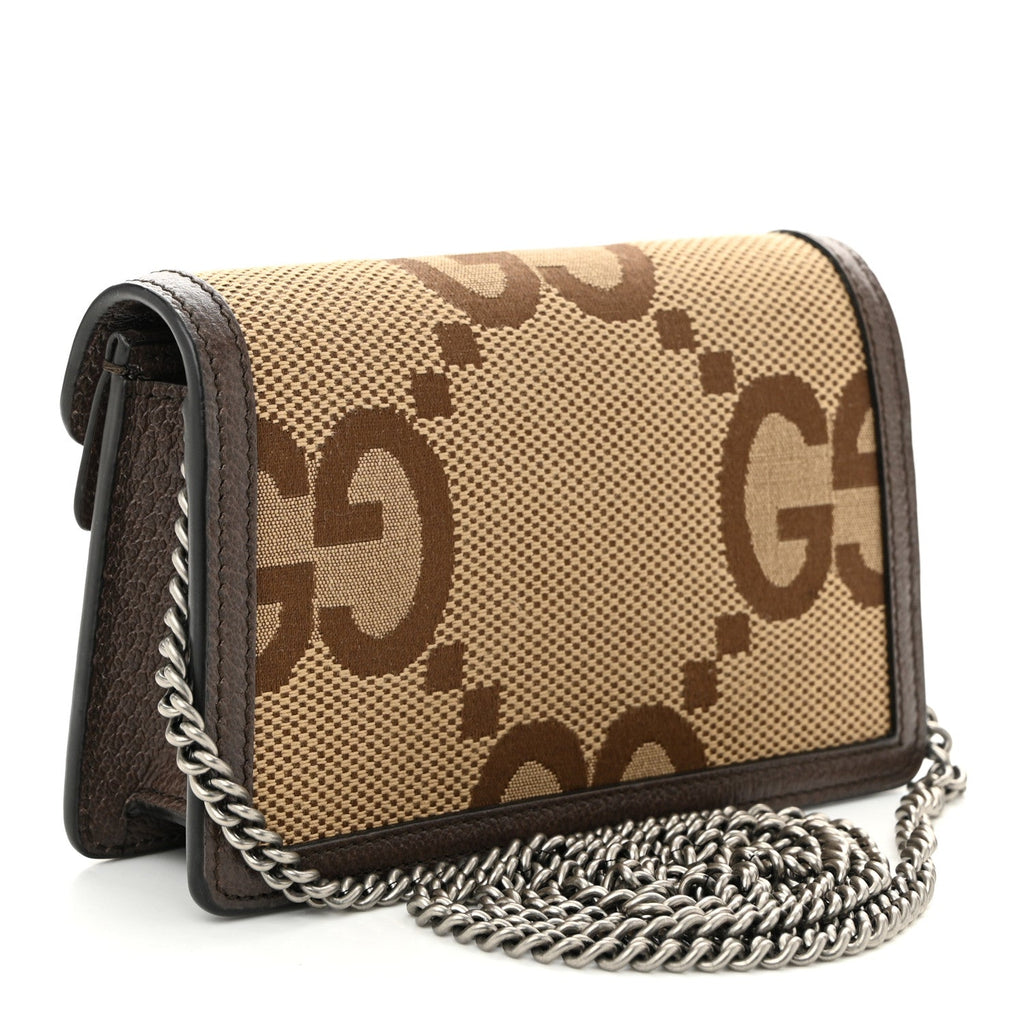 Monogram Jumbo GG Textured Dollar Calfskin Super Mini Dionysus Shoulder Bag Camel Ebony New Acero