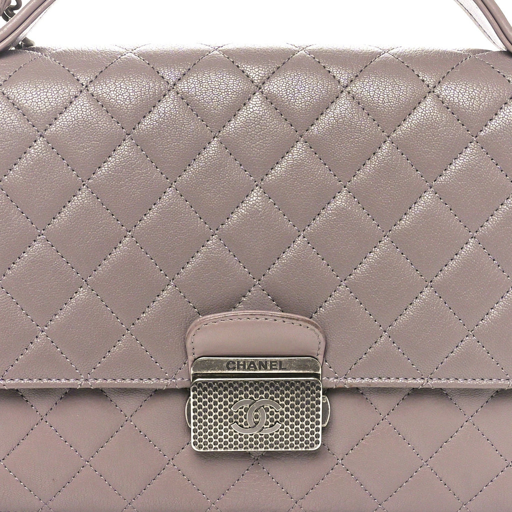 Goatskin Quilted Large CC University Top Handle Flap Grey