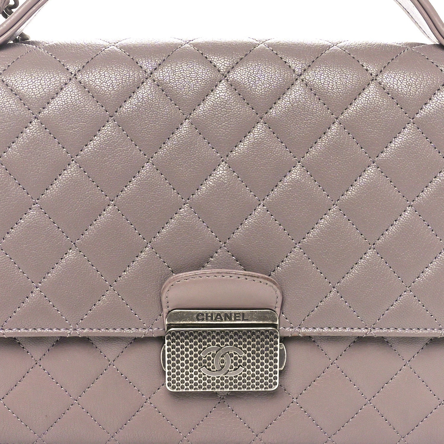 Goatskin Quilted Large CC University Top Handle Flap Grey