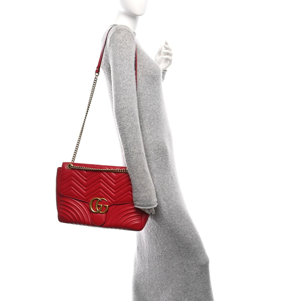 Calfskin Matelasse Large GG Marmont Shoulder Bag Hibiscus Red