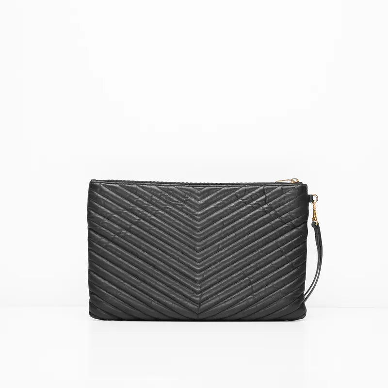 YSL Large Chevron Clutch in Black
