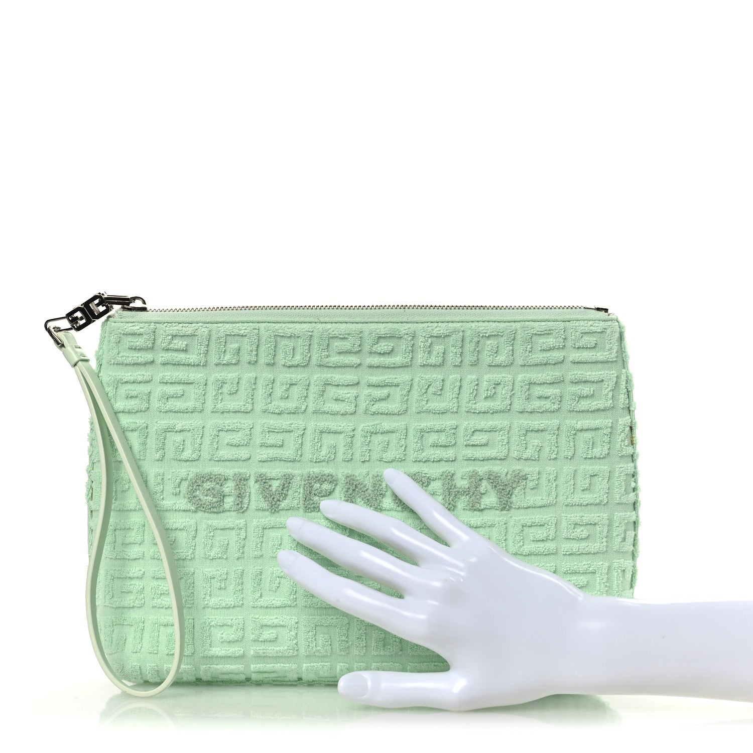 Terry Cloth Logo Zipped Pouch Aqua Green