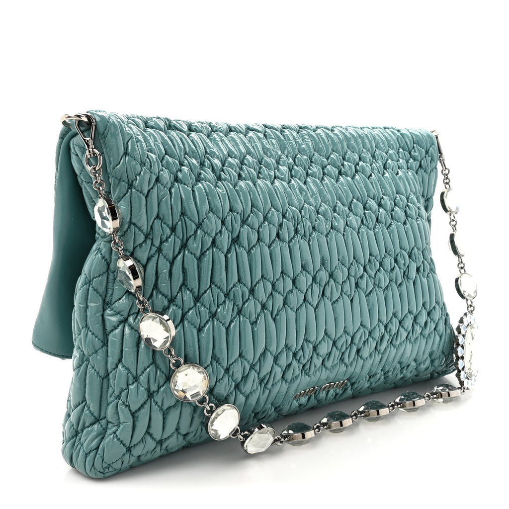 Nappa Matelasse Crystal Flap Clutch Turchese