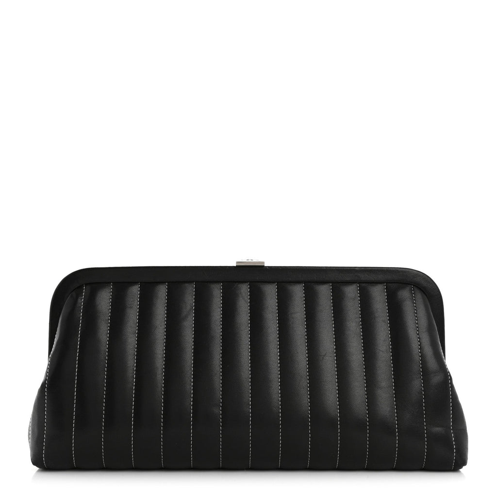 Lambskin Vertical Quilted Mademoiselle Clutch Black