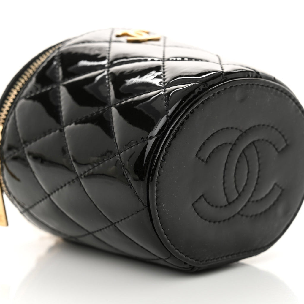 Patent Quilted Afternoon Tea Top Handle Vanity Case With Chain Black