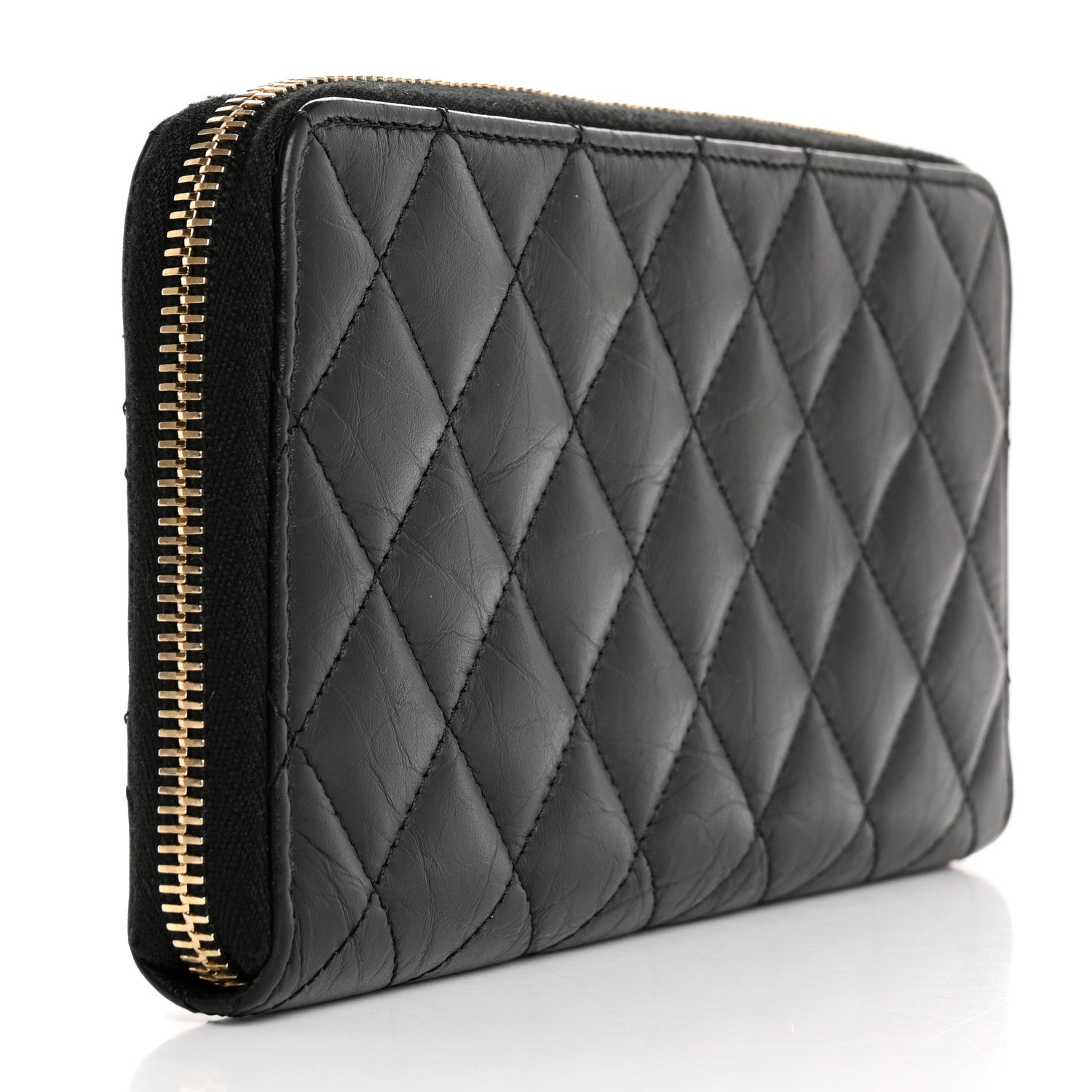Aged Calfskin Quilted Reissue Large Gusset Zip Around Wallet Black
