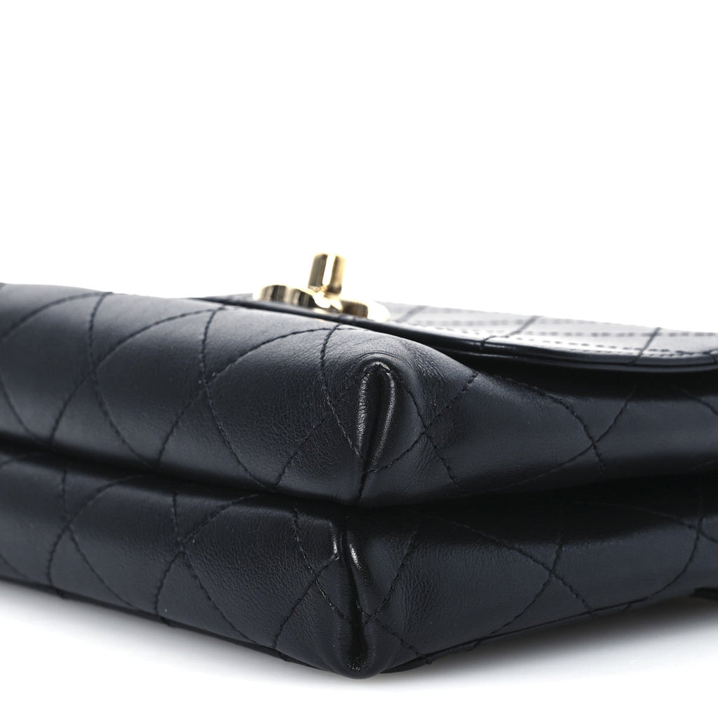 Calfskin Quilted Small Double Pocket Top Handle Flap Black