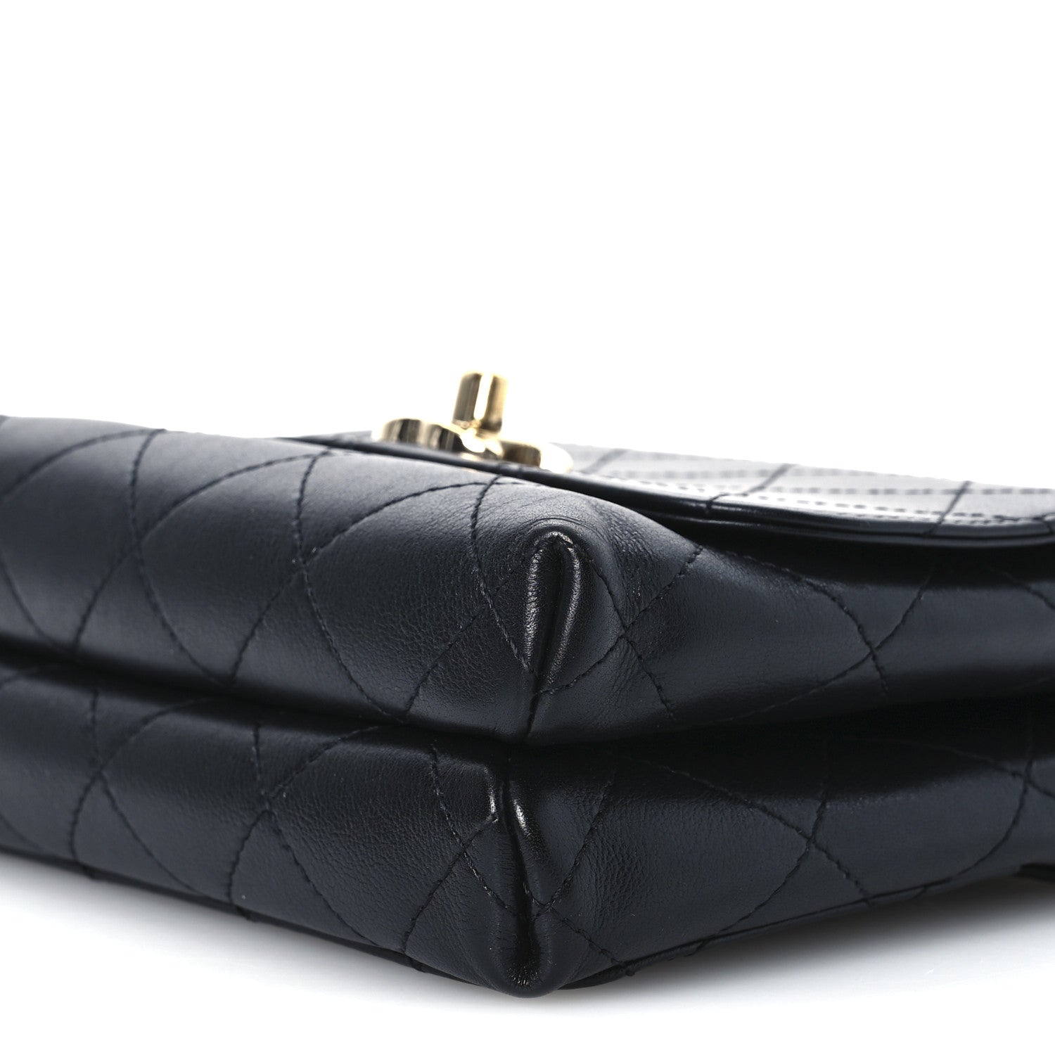 Calfskin Quilted Small Double Pocket Top Handle Flap Black