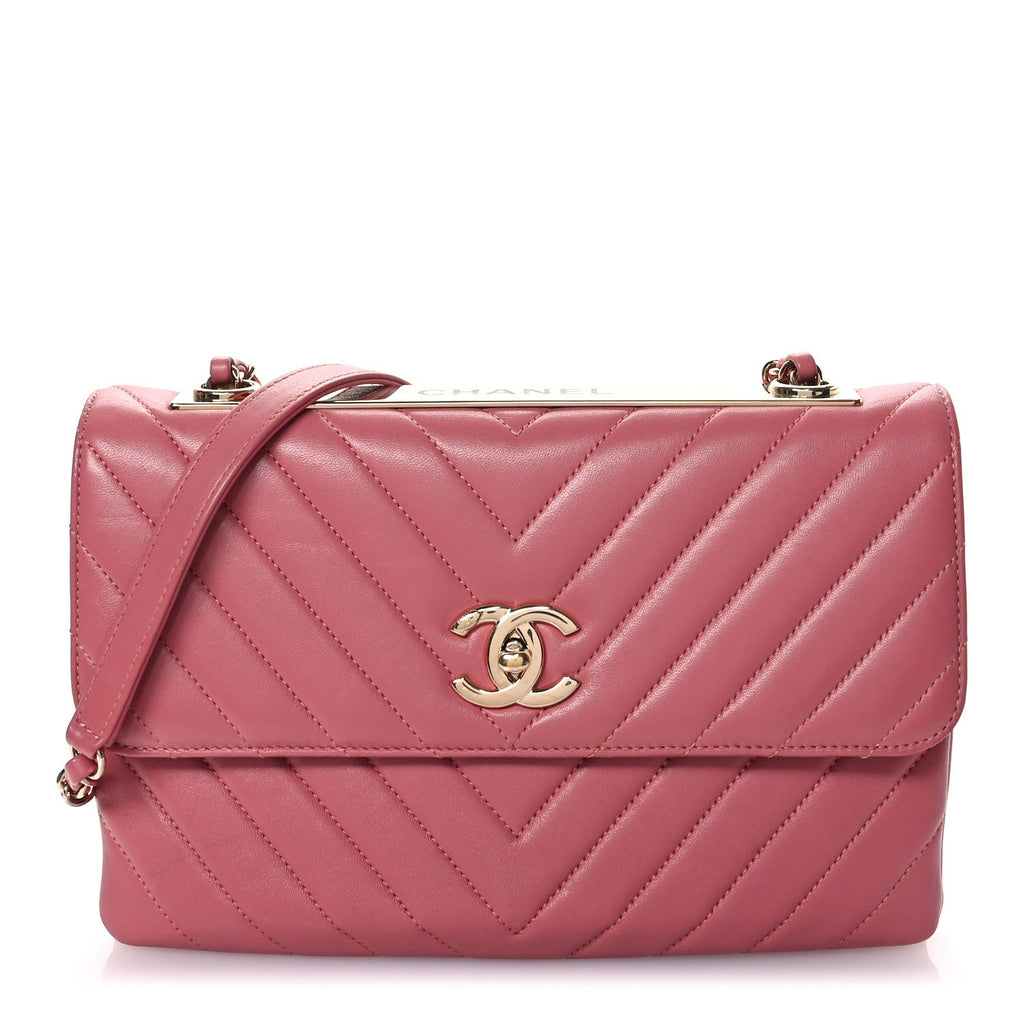 Lambskin Chevron Quilted Medium Trendy CC Flap Light Pink
