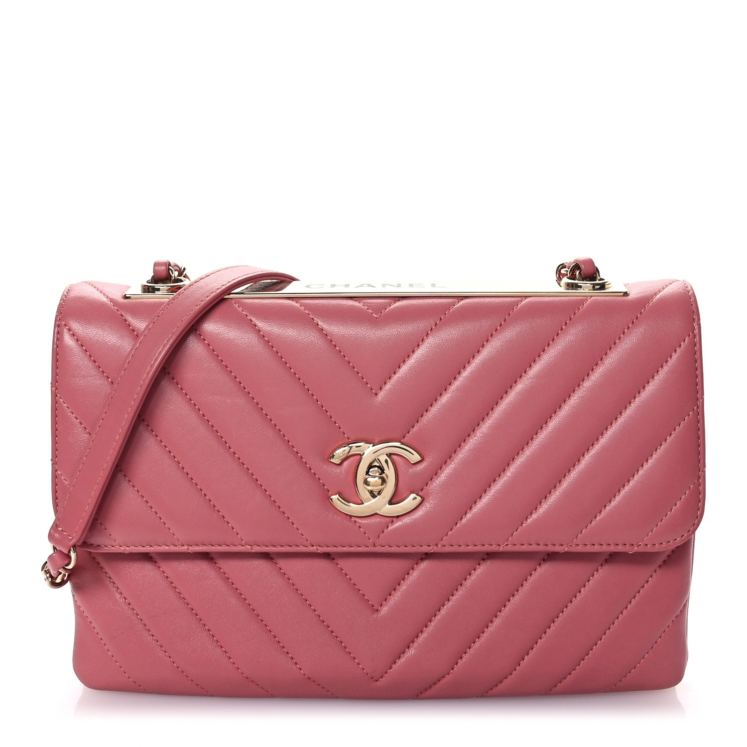 Lambskin Chevron Quilted Medium Trendy CC Flap Light Pink