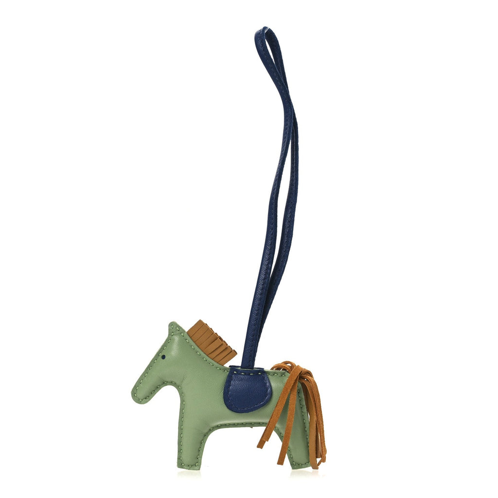 Milo Lambskin Grigri Rodeo Horse Bag Charm PM  Vert Criquet Sesame Bleu De Malte
