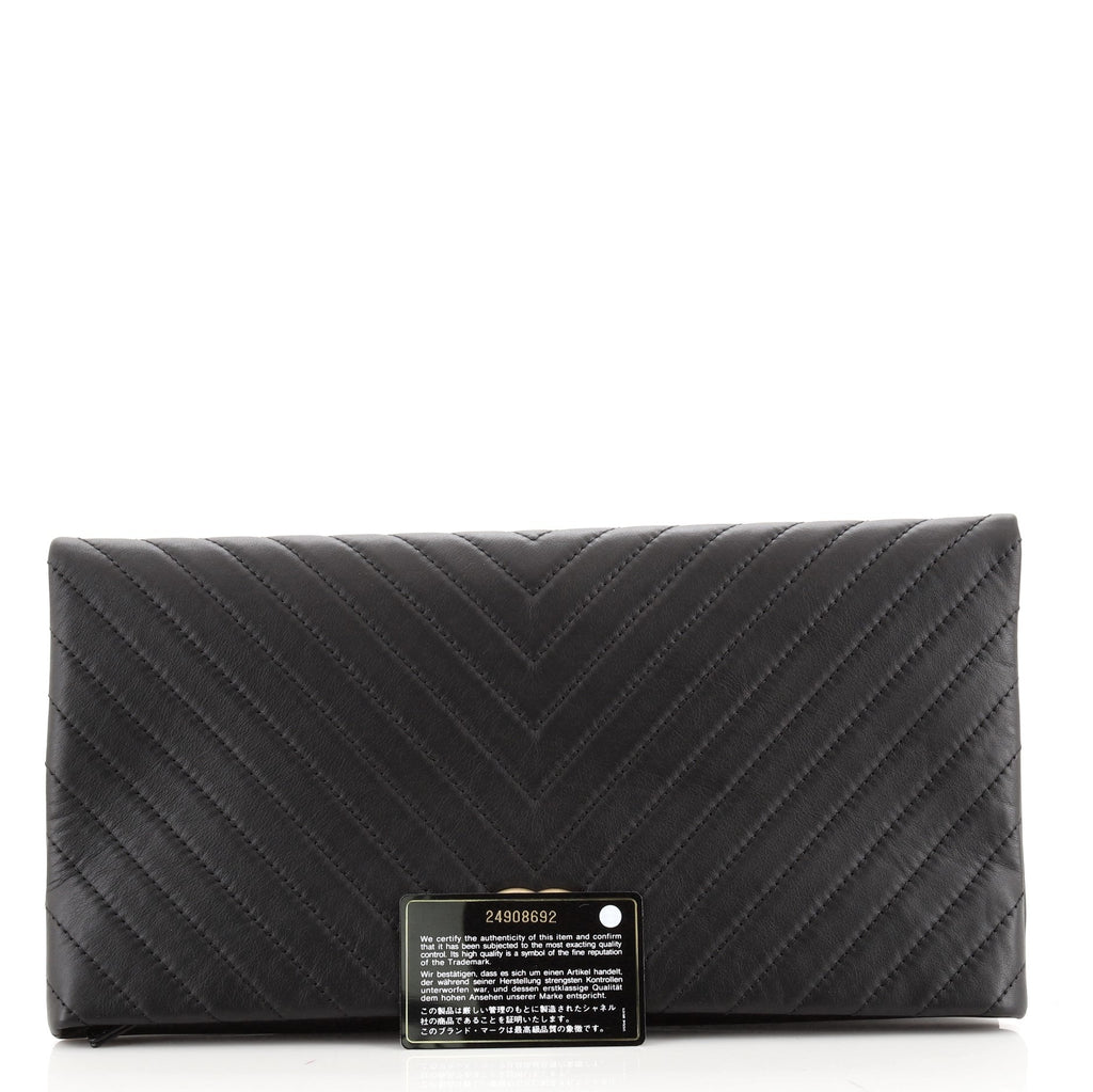 CC Foldover Clutch Chevron Lambskin Large
