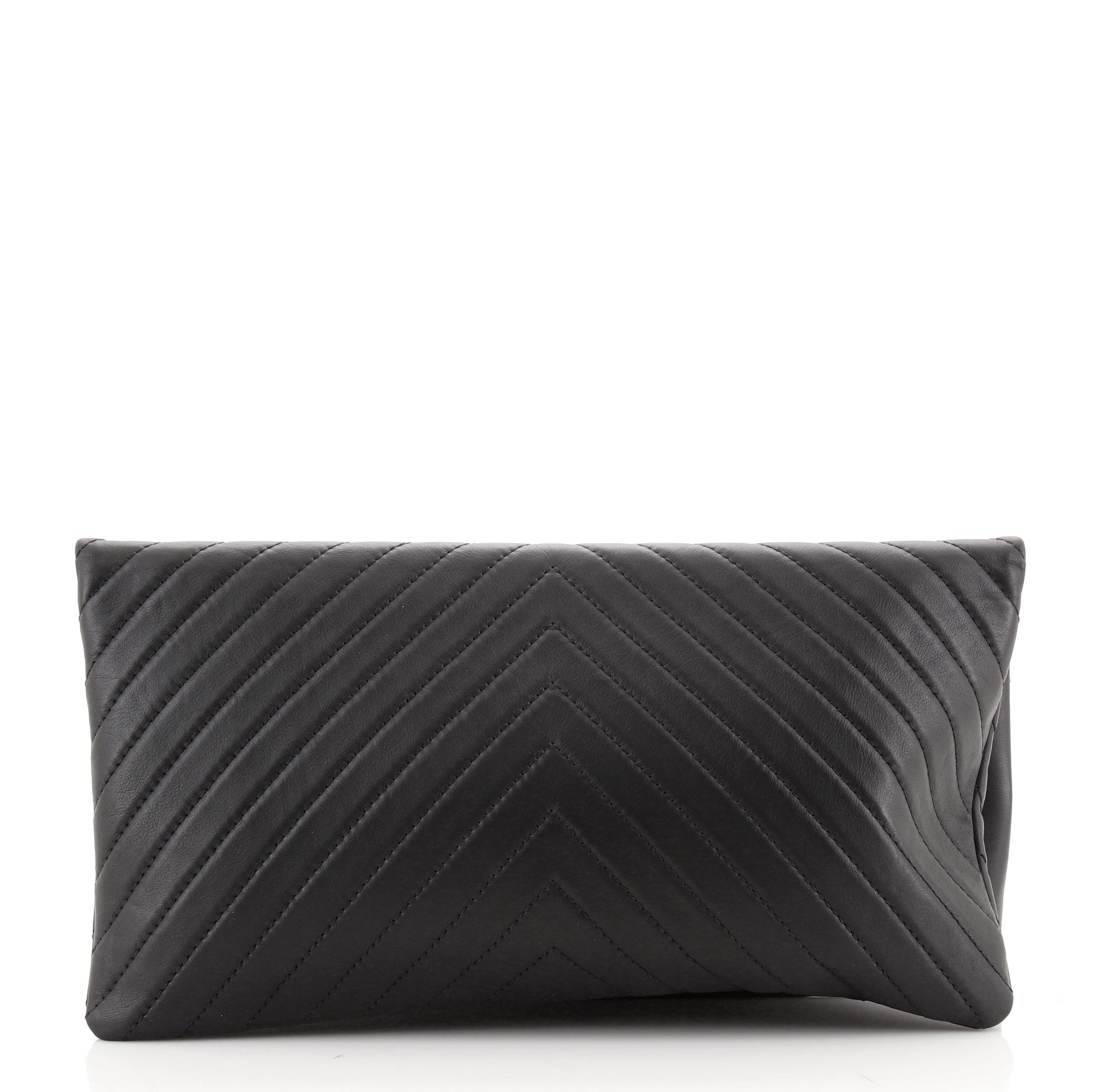 CC Foldover Clutch Chevron Lambskin Large