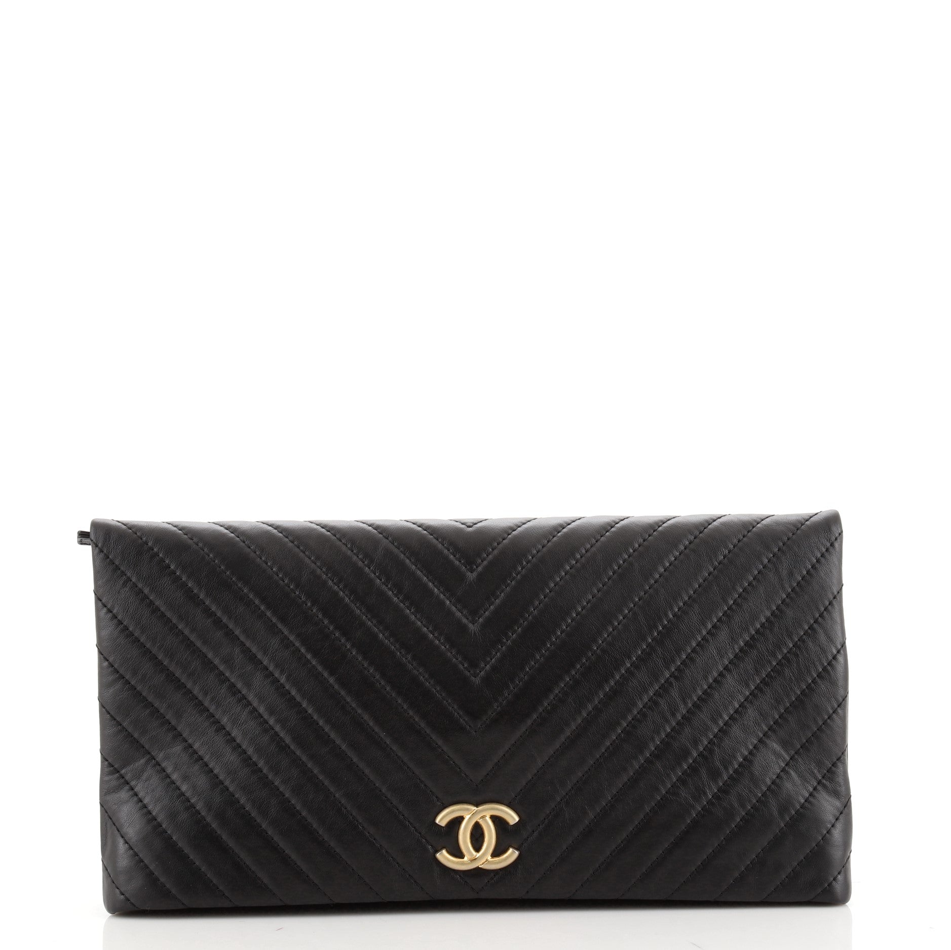 CC Foldover Clutch Chevron Lambskin Large