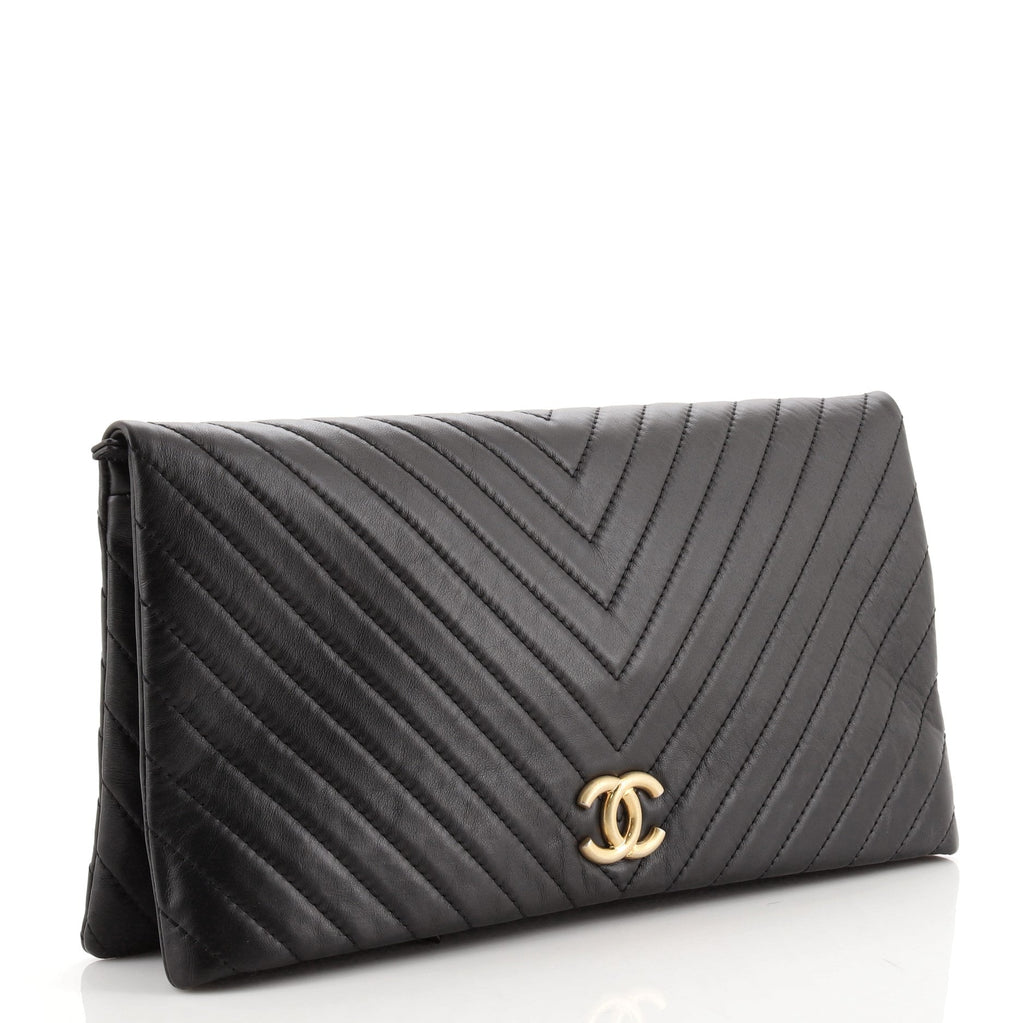 CC Foldover Clutch Chevron Lambskin Large