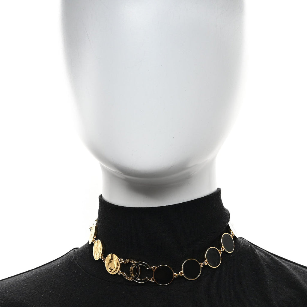 Metal Disc CC Necklace Gold Black