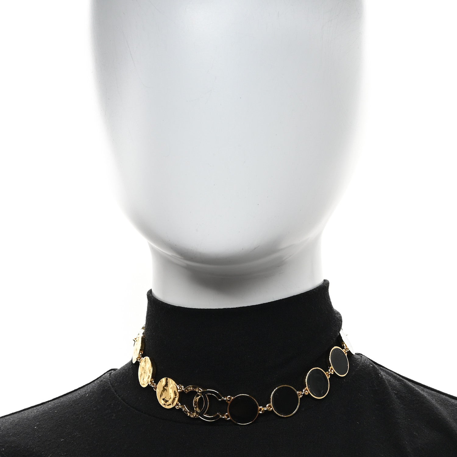 Metal Disc CC Necklace Gold Black
